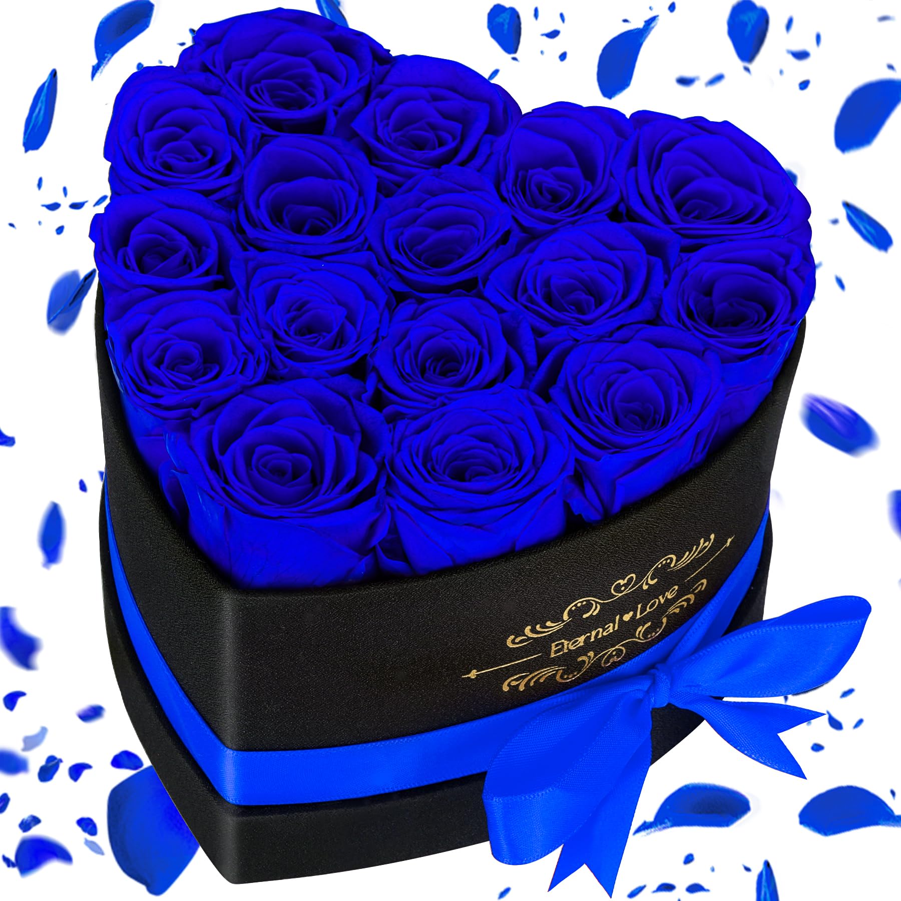 16 Rosas Eternas Azul Corazón Caja Regalo, Rosas Natural Preservada Día de San Valentín Aniversario Día de la Madre Cumpleaños Regalo romántico para Esposa Novia Mamá Abuela