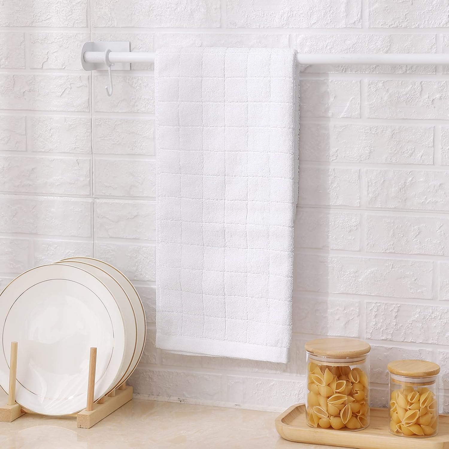 Mordimy 100% Cotton Terry Cloth Kitchen Towels, Super Soft and Absorbent Dish Towels for Drying, Checkered Designed Hand Towels for Kitchen, 16 x 26 Inches, 4 Pack, White - Image 9