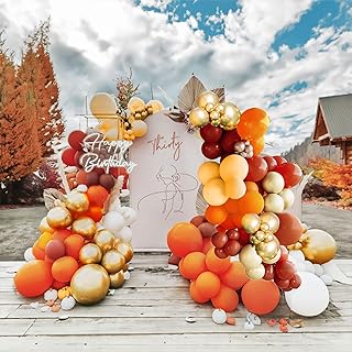 Kozee Fall Burnt Orange and Gold Garland Arch Kit 143pcs Double Stuffed Terracotta white peachy almond balloons for Autumn Boho Baby Shower Bridal Shower Thanksgiving decorations