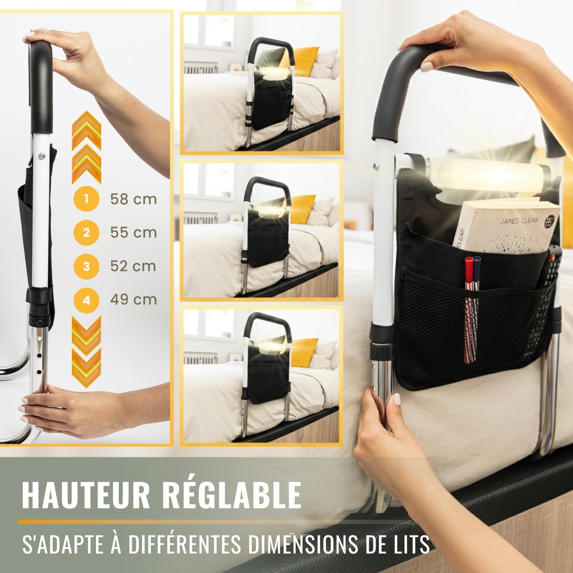 Arcanix Barrière de Lit Adulte – Barrière de Sécurité Lit Adulte, Barre de Lit pour Personne Âgée, Aide au Lever, Barrière Lit Anti-Chute pour Lit Médicalisé et Accessoires Personnes Âgées