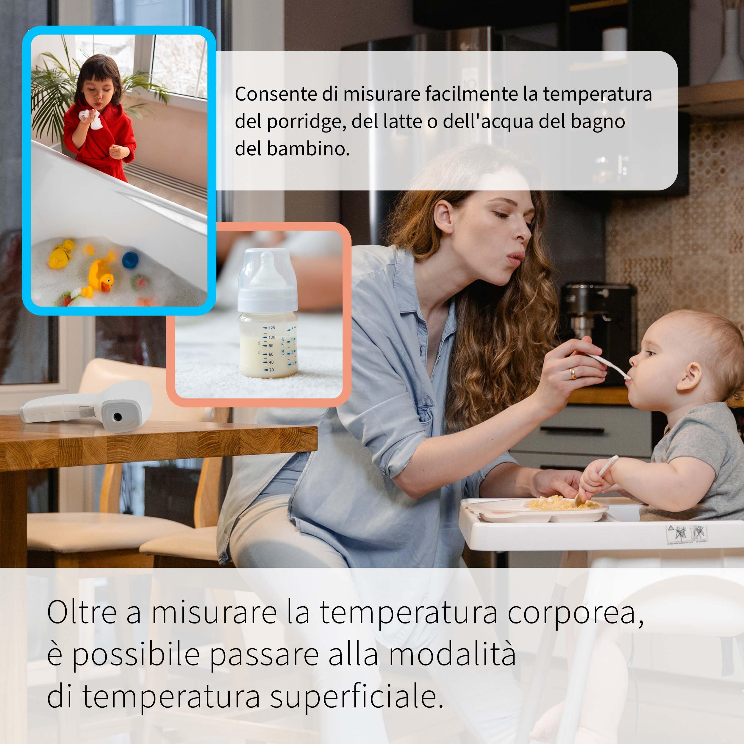 Pulox JPD-FR202 Termometro clinico a infrarossi da fronte e superficie per bambini e adulti - Display LCD, allarme febbre e richiamo memoria