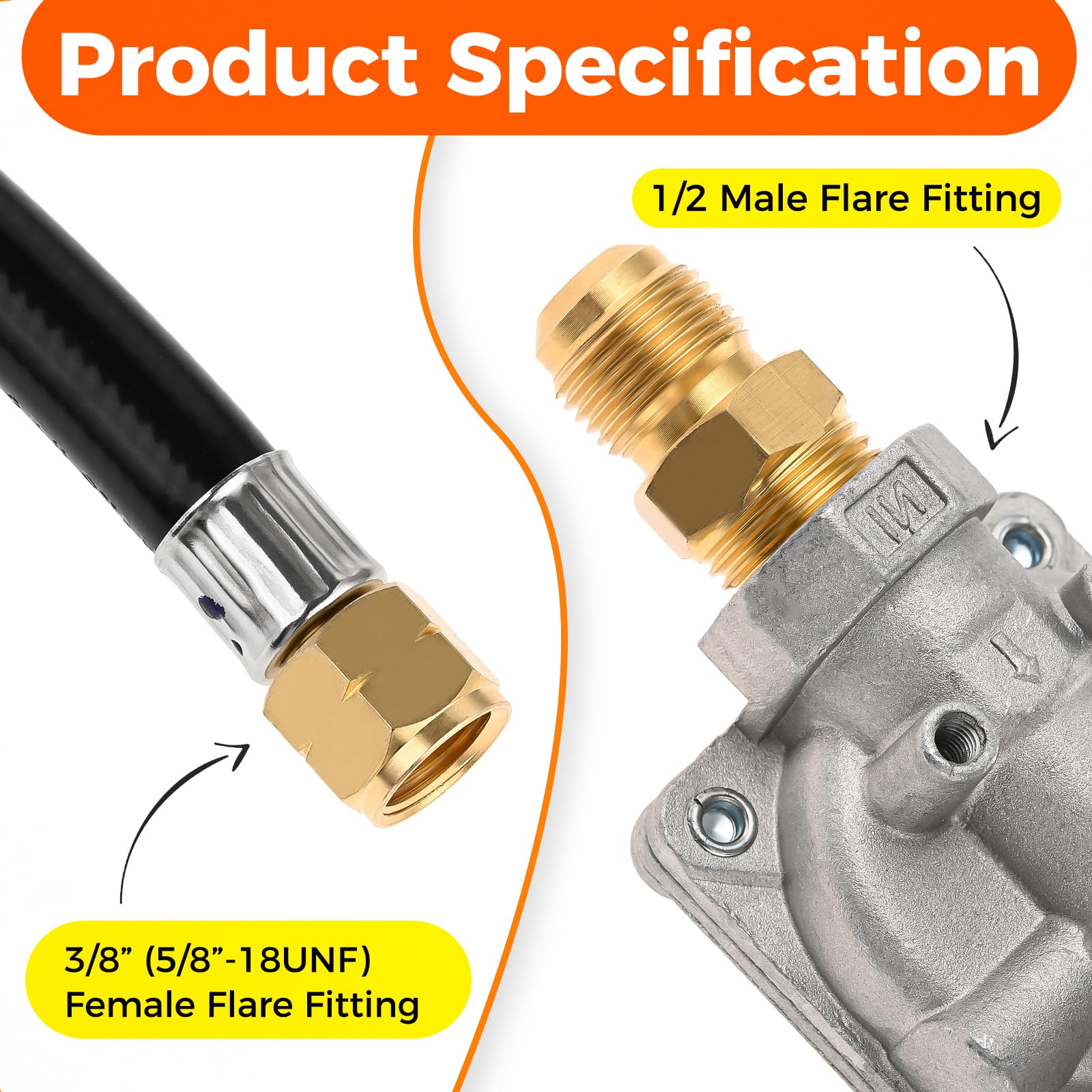 Kit de conversión de gas natural regulador compatible con parrilla de gas Kitchen Aid 710-0003 con manguera macho de 1/2 pulgada, repuesto 3030 CNG de 4 pulgadas y LP de 10 pulgadas