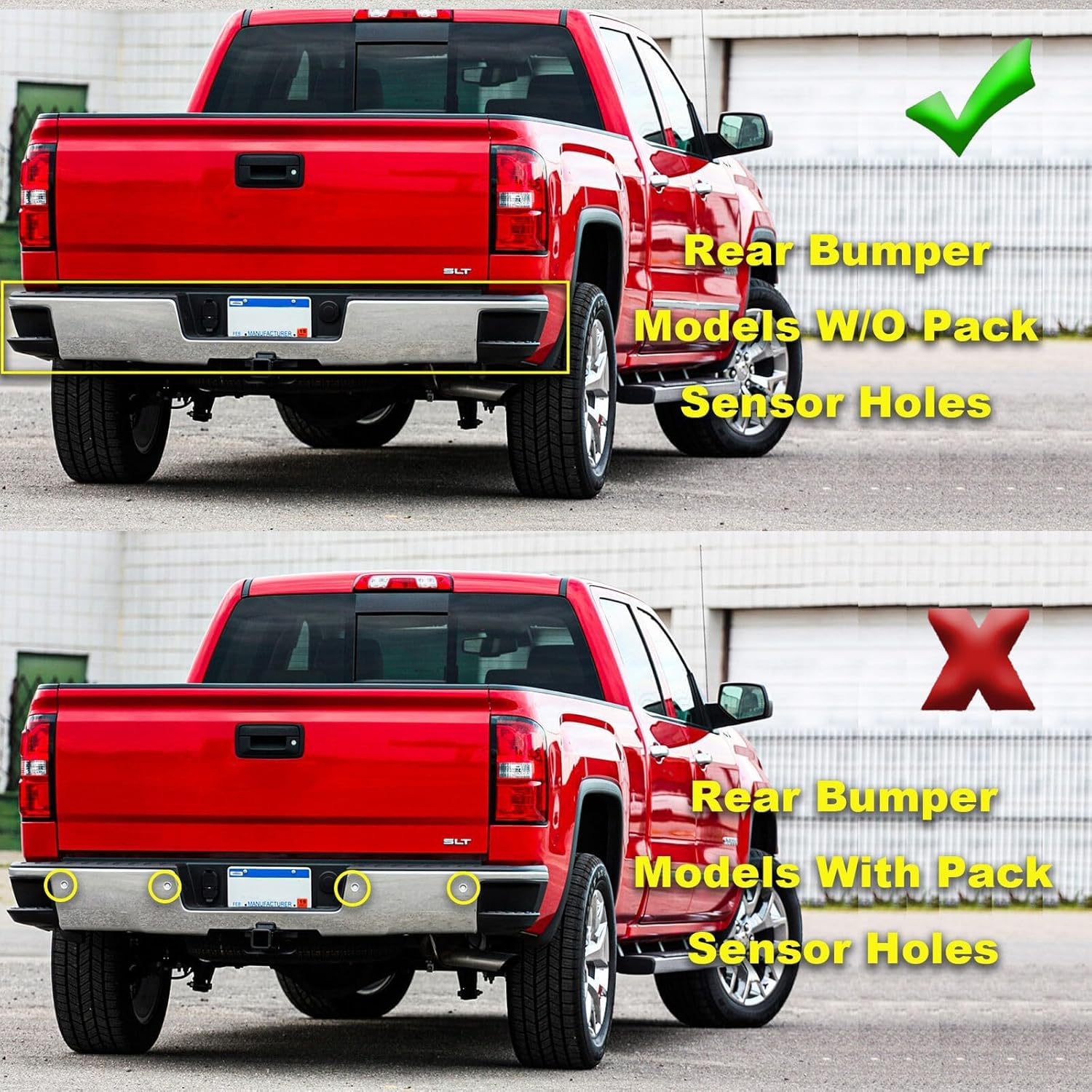 Rear Steel Step Bumper Assembly for 2014-2018 Chevy Silverado 1500 & GMC Sierra 1500 without Park Sensor Holes Chrome Back Bumper Replacement for GM1103176,with Pads Brackets and License Plate Lights