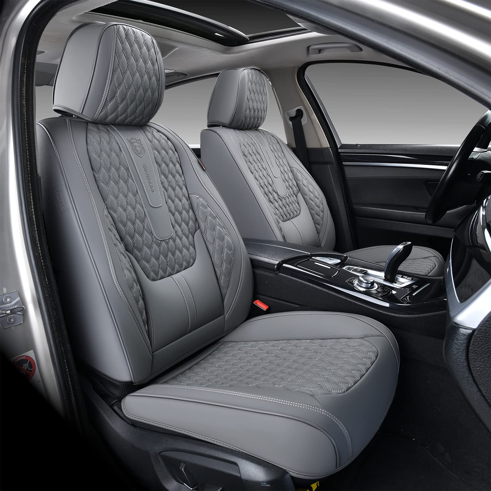 Coverado Front Seat Covers, Car Seat Cover, Leather Seat Covers for Car, Automotive Seat Covers Protector with Lumbar Support Universal Fit for Most Sedans SUV Pick-up Truck(Gray)