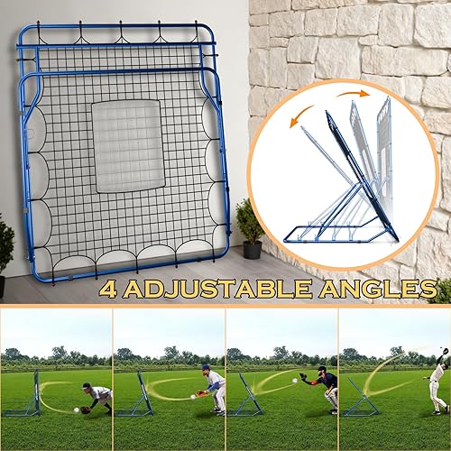 Miniatura 4 de Red de rebote de béisbol, red de rebote de béisbol de 4 x 4.5 pies con 4 ángulos ajustables y zonas de doble golpeo, resistente a los rayos UV,