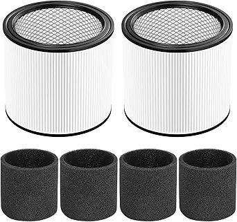Cabiclean 90304 Replacement Filter for Shop-Vac 90304, 90350, 90333 - HEPA Cartridge and Activated Carbon Foam Filter (2+4)