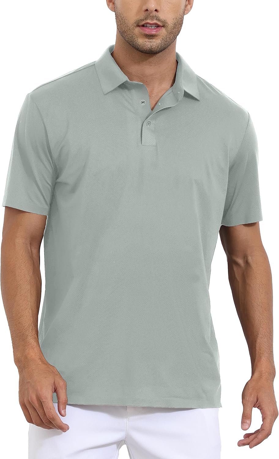 Men's Golf Polo Shirt Dry Fit Moisture Wicking Short Sleeve with Collared Casual Business T-Shirt Sun Protection Light Grey Medium