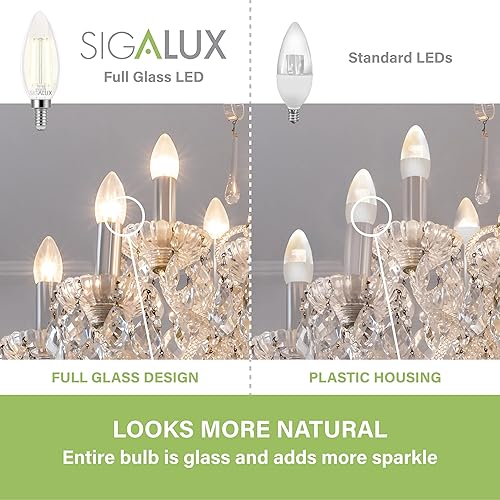Miniatura 3 de Sigalux Bombilla LED E12 con base de candelabro regulable, bombillas LED para candelabro, bombillas LED equivalentes a 60 W, B10 2700 K blanco