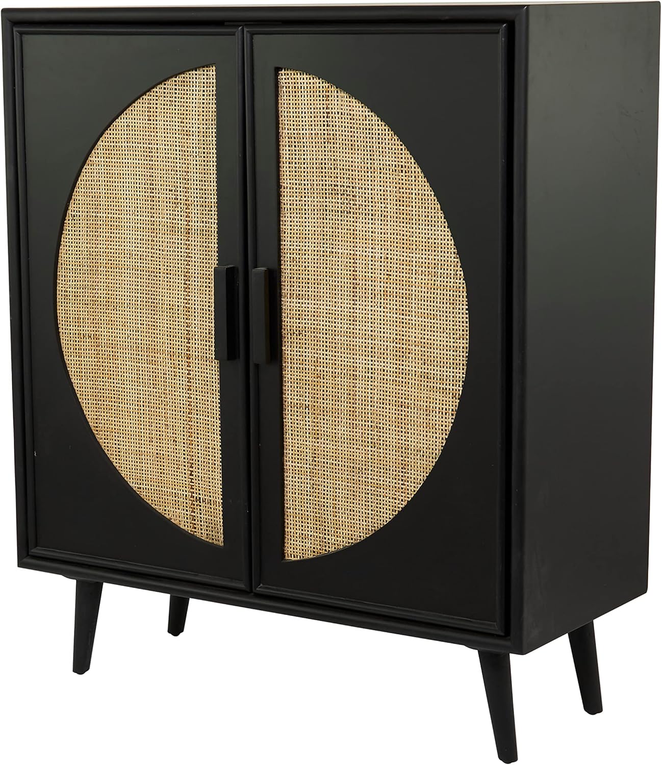 Black and Cane Wood Geometric Office Storage Cabinet