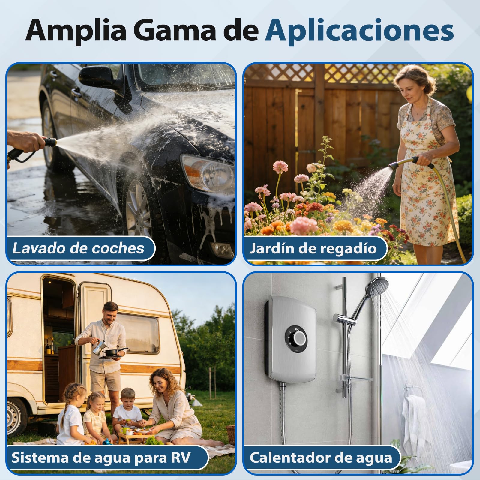 Bomba de Agua 12V para Autocaravanas con Filtro de Malla, Bomba de Membrana 20,8 LPM, Presión de Servicio 40 PSI, Potencia 180 W, Corriente 12 A, para Caravanas y Jardines