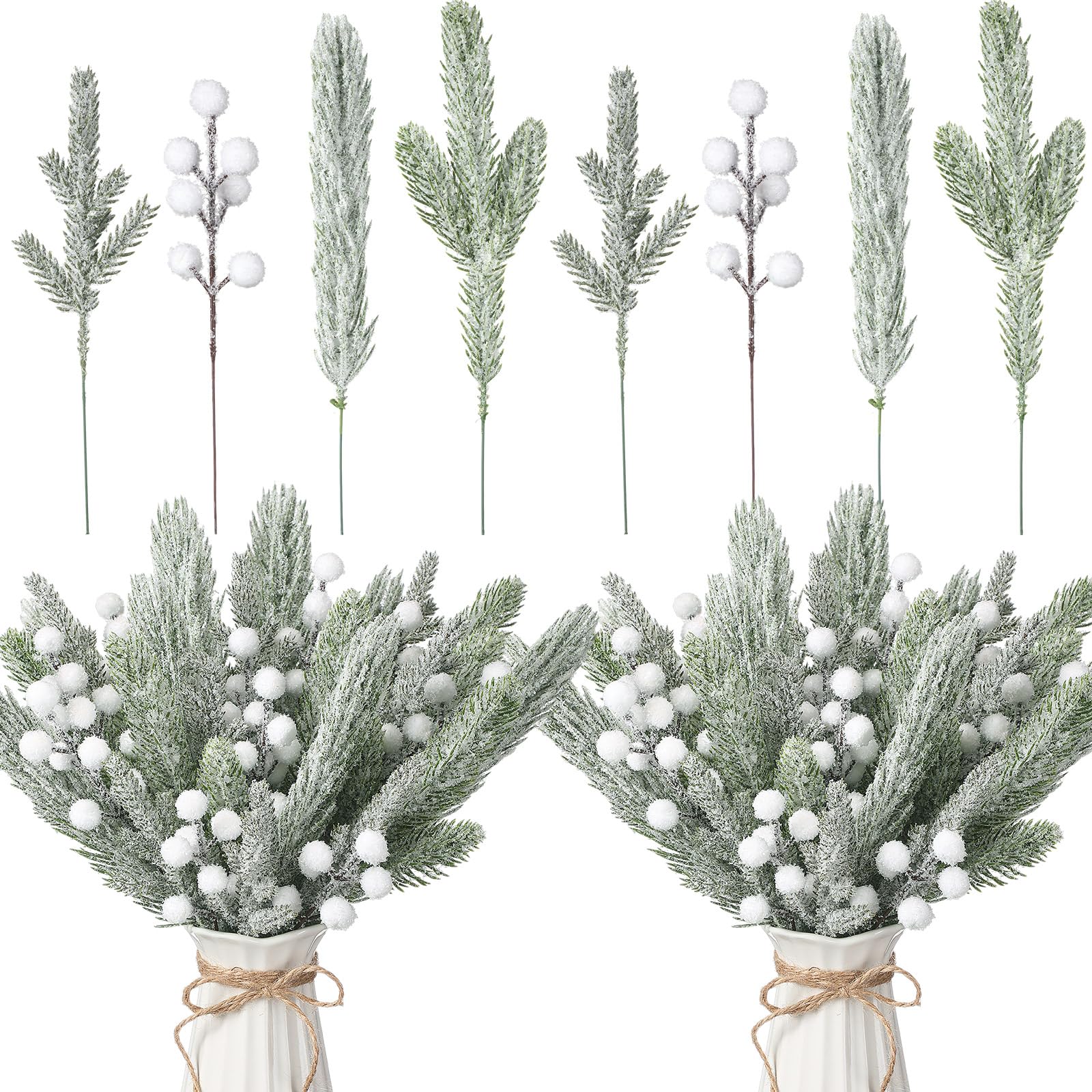 Branches de pin artificielles blanches givrées sans perte d'aiguilles pour vos décors