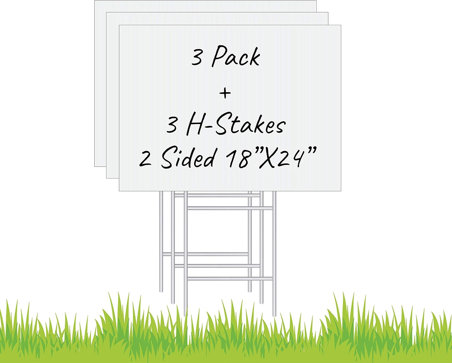 Blank Yard Garden Signs W/Stakes│H-Shape Blank Ground Sign & Holder Pack│DIY Custom Message 18” x 24” White Lawn Signs W/H-Frame Stake│Signs for Garage Sale Open House Estate Advertising 3PK : Patio, Lawn & Garden