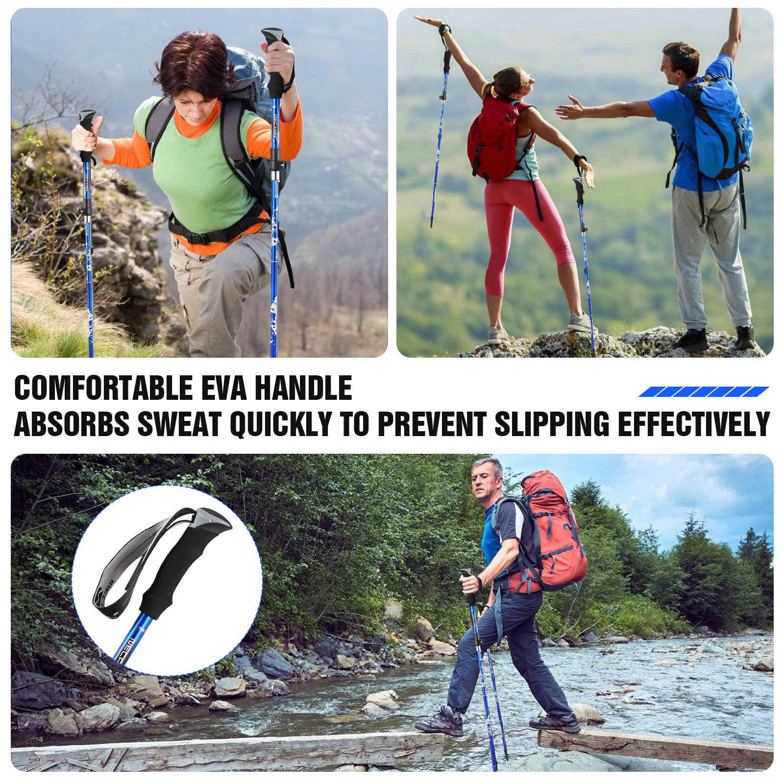 Bastoni Trekking Scuro,Bastoncini da Trekking Pieghevoli e Antiurto110-125cm, 2 Pezzi Nordic Walking Bastoncini,Ultraleggero per Zaini da Campeggio,per Escursioni,Montagna,Nordic Walking