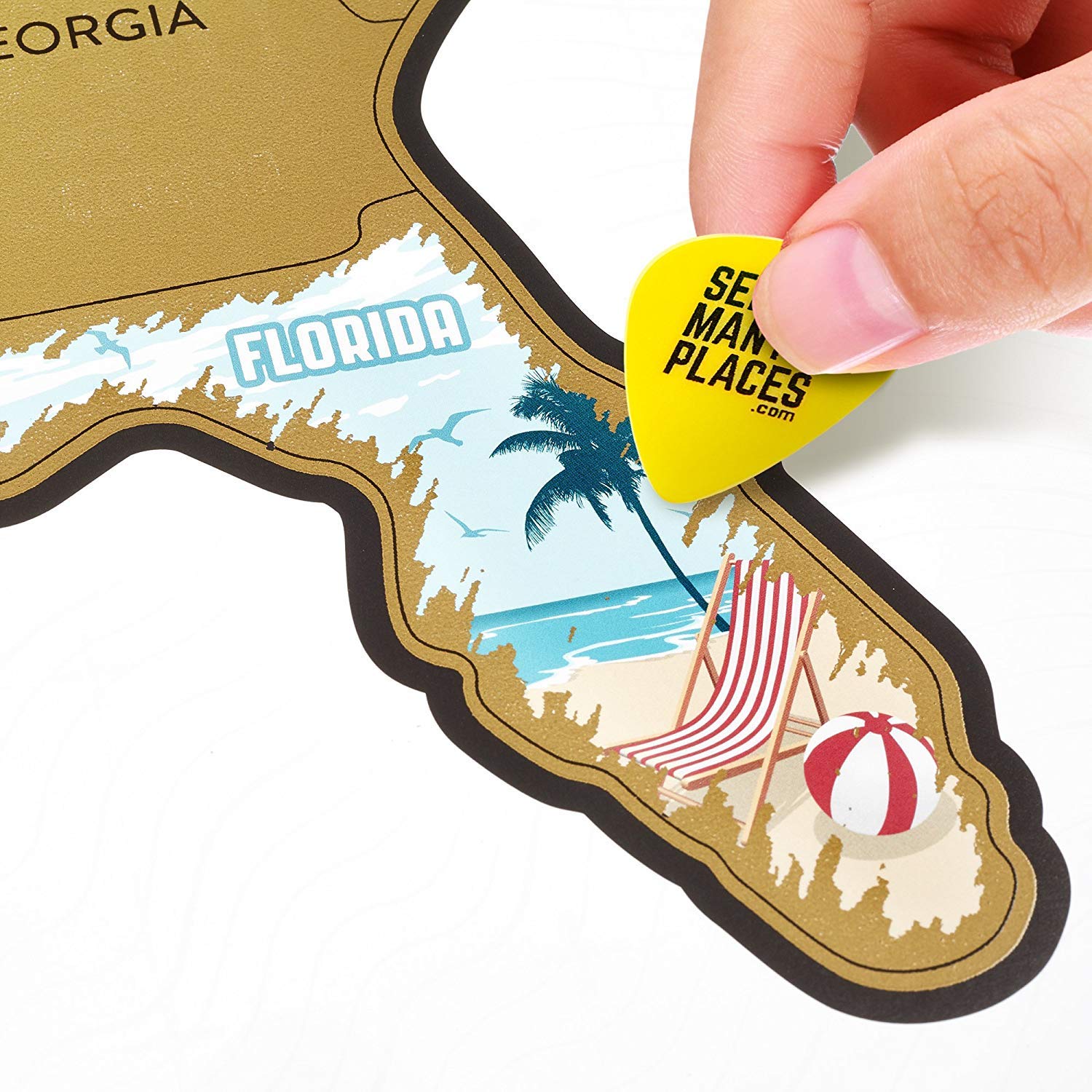 Scratch Off US - USA Map - United States Travel Road Trip Tracker Frameable Premium 28x22" Poster - Custom Illustrated States-Gold-See Many Places