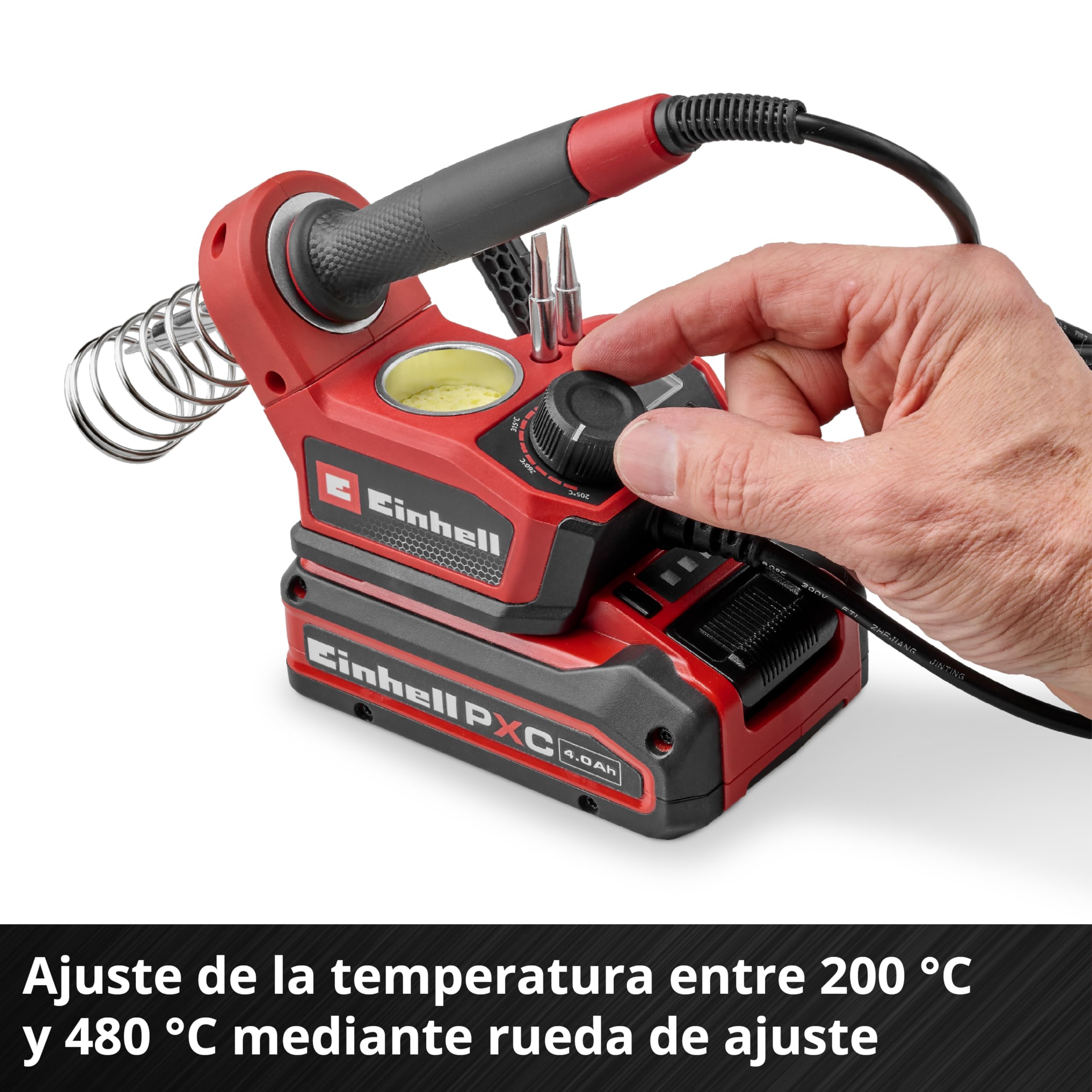Einhell soldador con batería TE-SI 18/480 Li E - Solo Power X-Change (18 V, 200 °C - 480 °C, para soldadura blanda, pantalla LCD, incl. 2 puntas puntuales, 1 punta plana y estaño de soldadura)