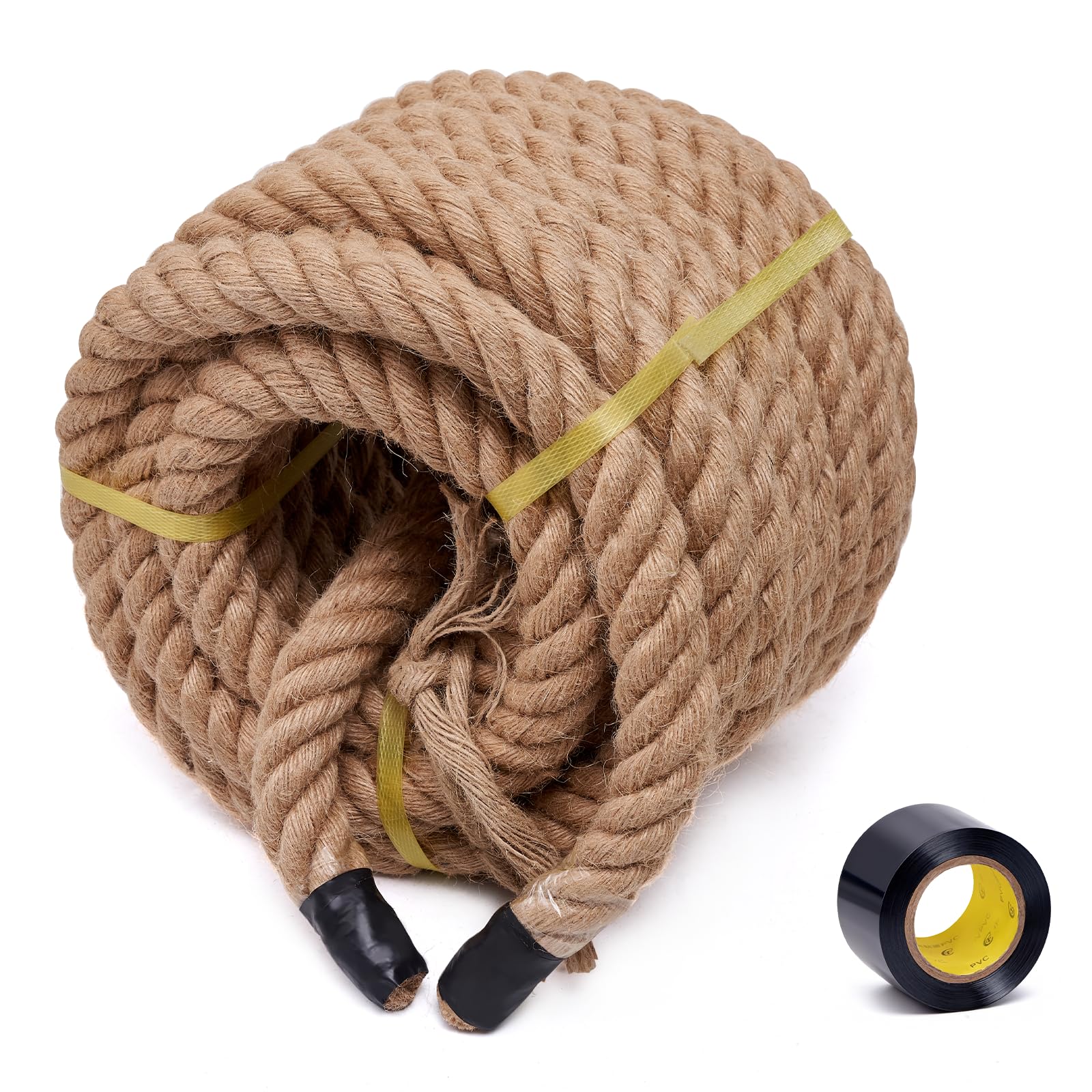 BRETANGME Premium Jute Rope 1-1/2 Inch x 50 Ft, Upgrade 4 Strand Twisted Thick Hemp Rope for Crafts, Swing, Garden, Bundling, Tug of War, Hammock,