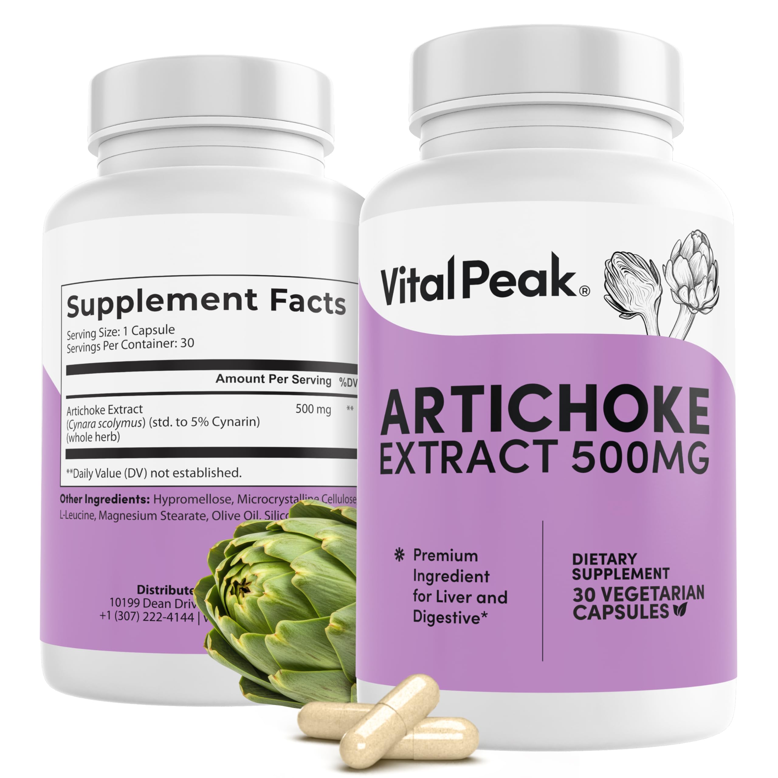 Artichoke 500 mg Supplement - Potent Artichoke Extract Capsules for Liver Health & Digestive Support - Artichoke Leaf Extract Promotes Energy & Focus - 30 Capsules