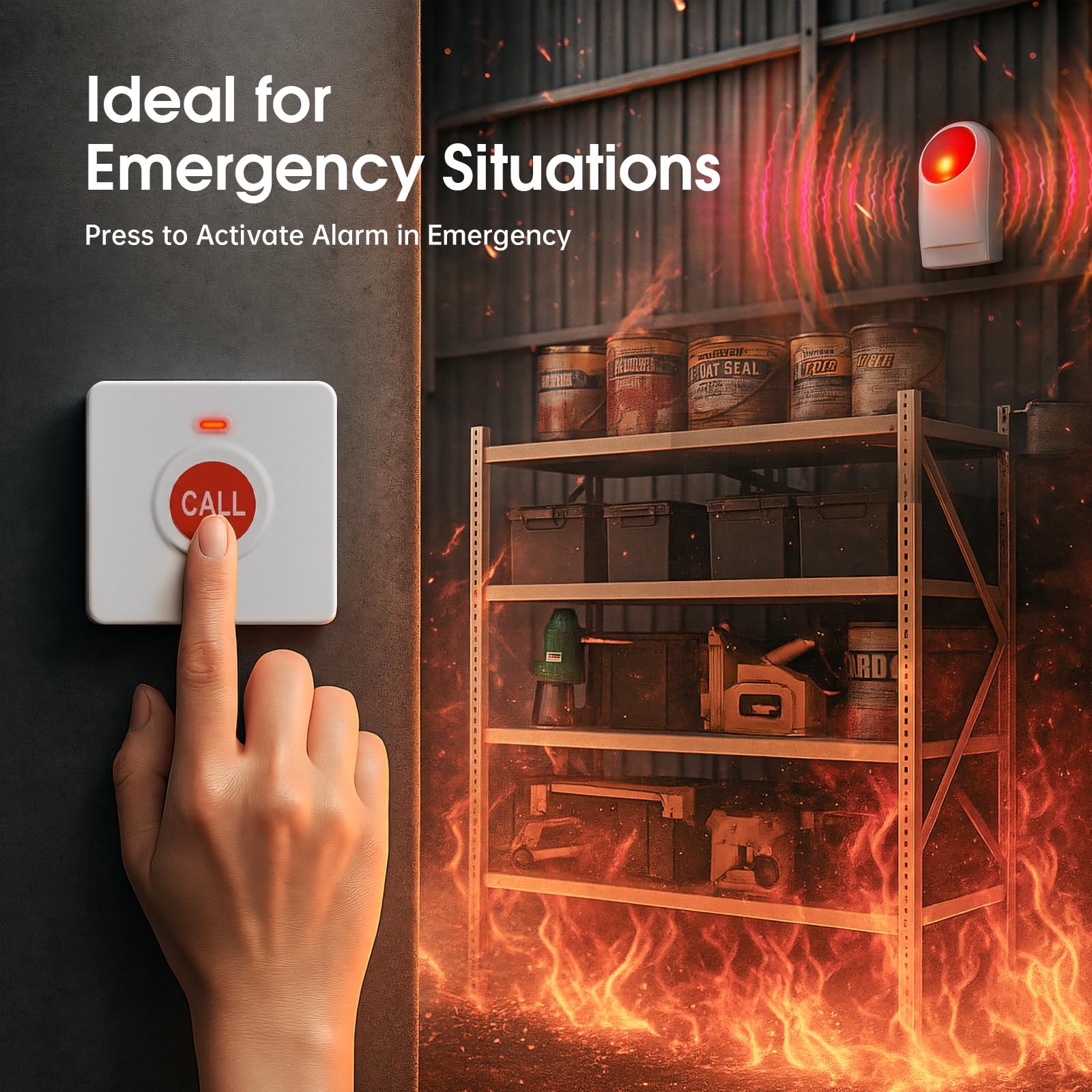 Alarma de botón de pánico, sistema de llamada de emergencia inalámbrico para ancianos y discapacitados, funciona con pilas, volumen ajustable de 130 dB, rango de 350 pies, para baño, hogar