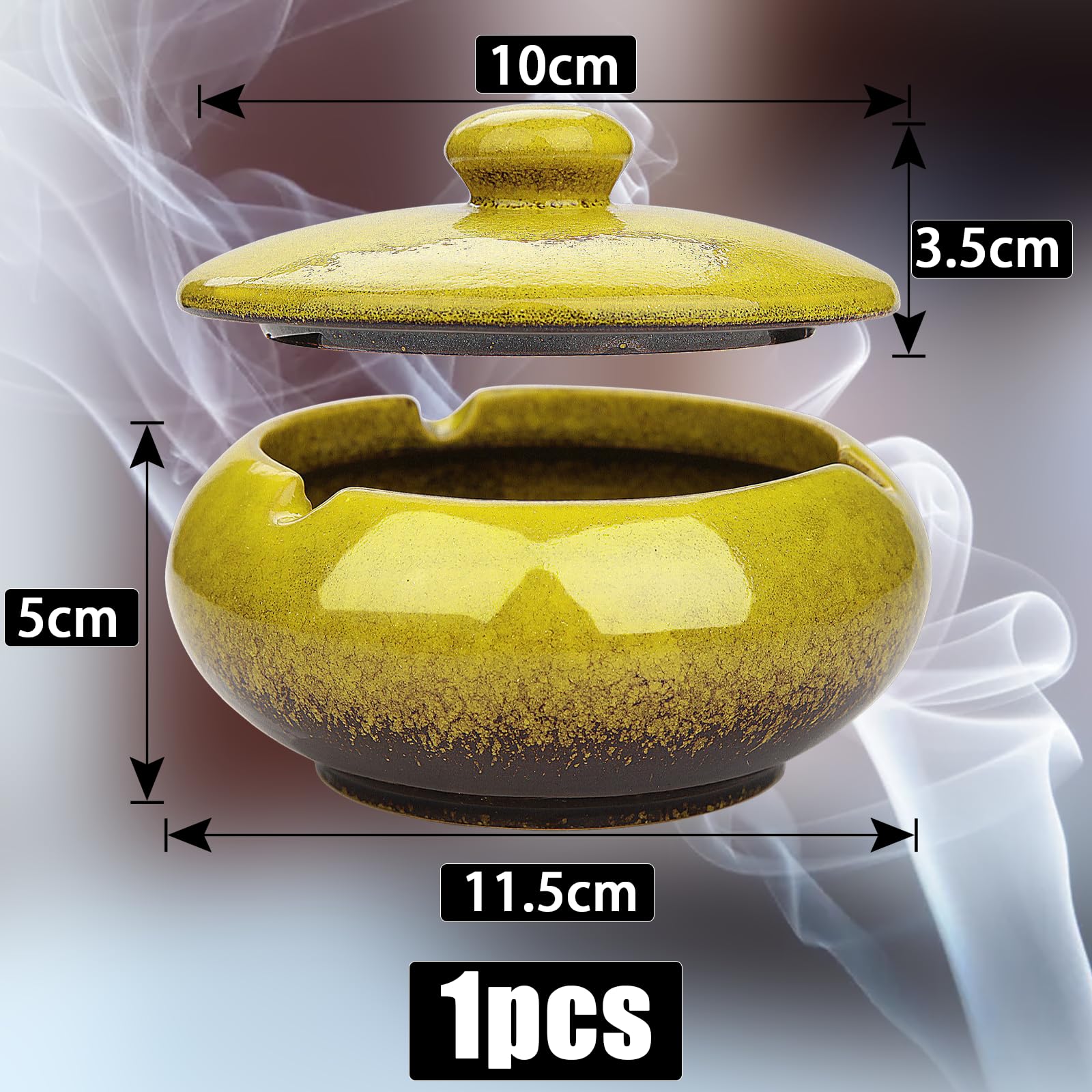 Posacenere In Ceramica A Forma Di Cactus - Con Coperchio Antivento, Per Interni Ed Esterni