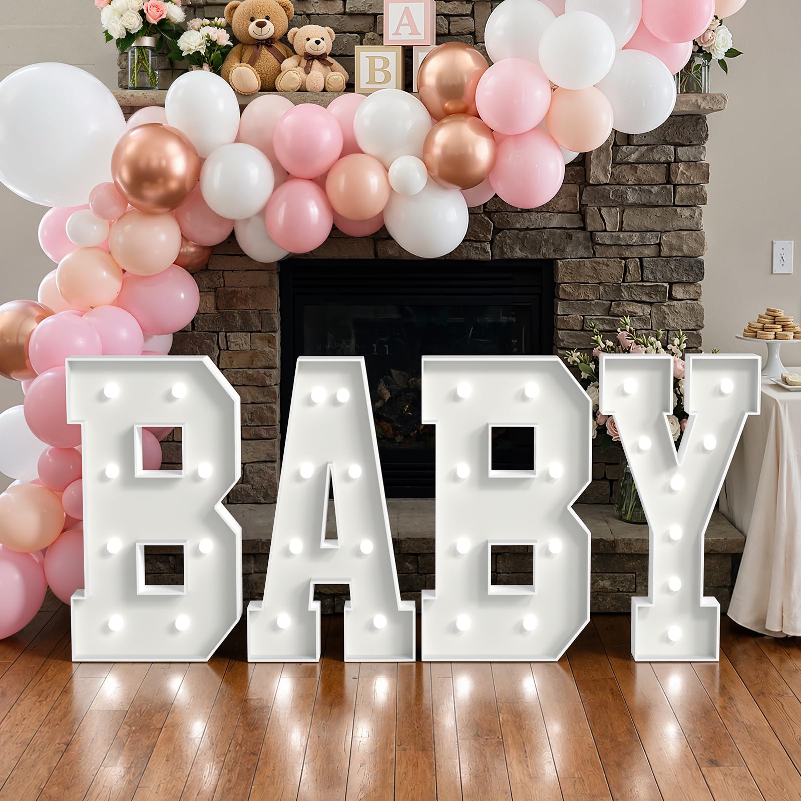 Letras de marquesina para decoración de baby shower para niñas y niños, 60 cm, letra grande iluminada para revelación de género, decoración de fiesta