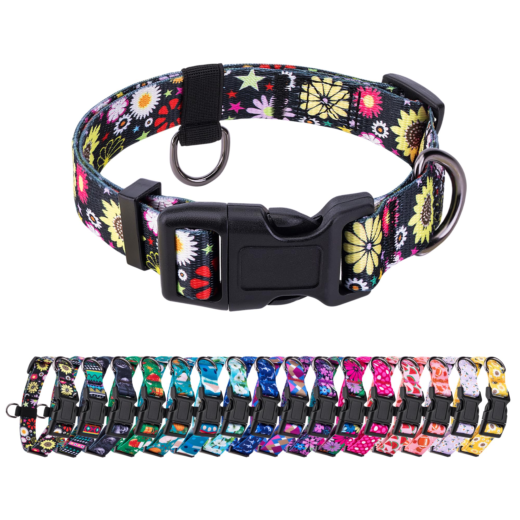 Dog Collar with Name Personalized Dog Collar，Plastic Buckle Dog Collar Quick Release，Basic Daily Collar for Small and Medium Dogs (M, Floral)