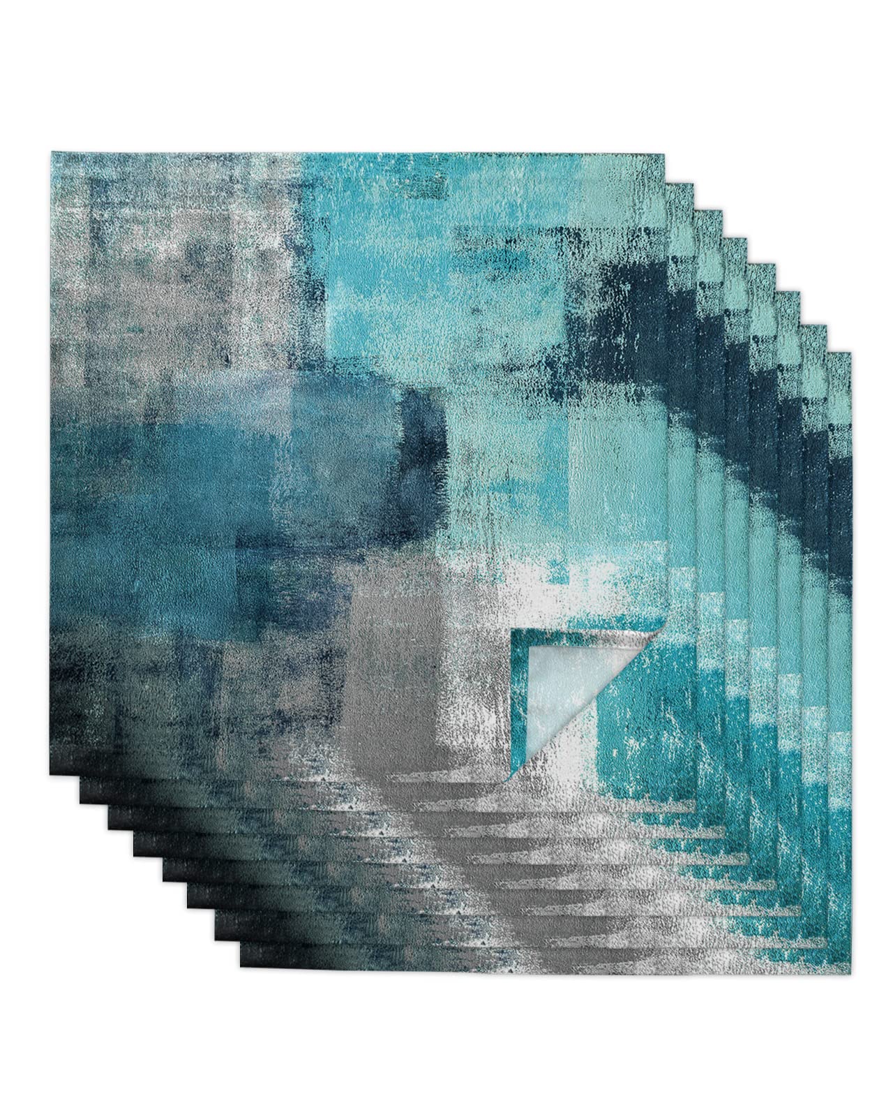 Turquoise Gray Cloth Napkins Set of 8, Geometric Teal and Grey Cocktail Napkins 20 x 20 Inch, Abstract Art Oil Painting Washable Reusable Dinner Table Napkins for Farmhouse Wedding Holiday Party