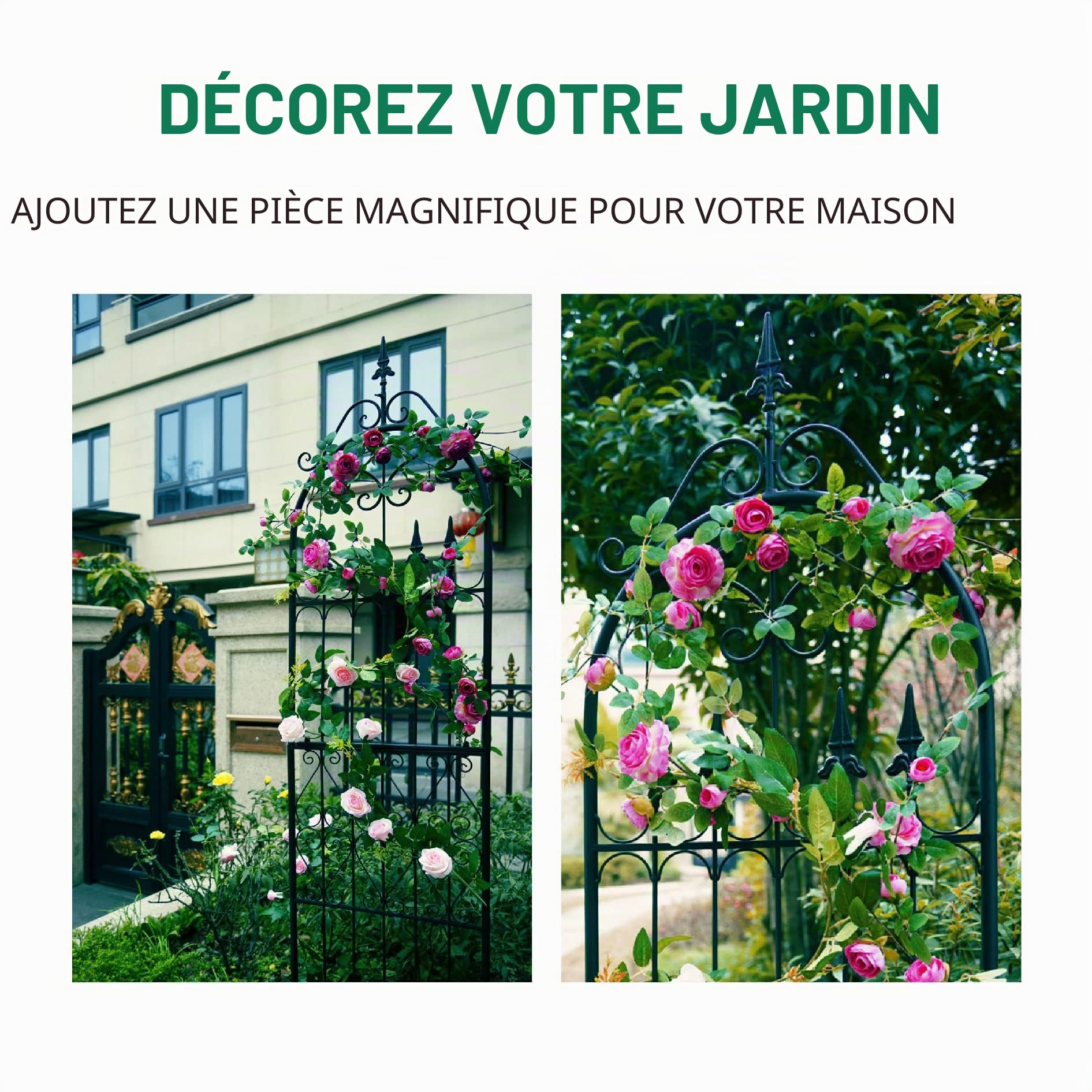 Garden 1 Treillis de Jardin 220 cm X 55 cm pour Plantes Grimpantes en Fil de Fer Métallique Support pour Plantes Grimpantes d'Extérieur