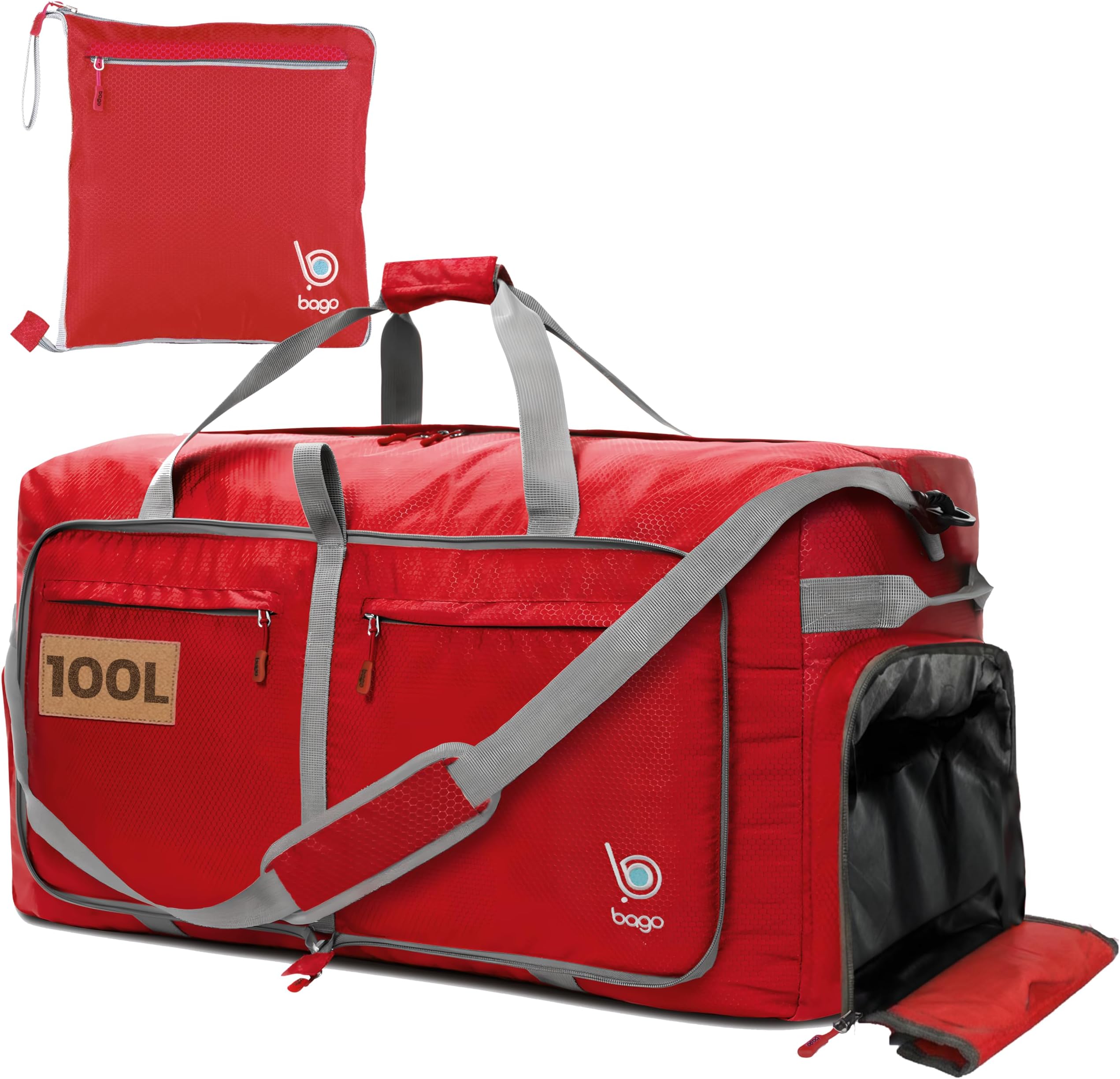 Bago Large Duffle Bag for Travel Women & Men. Durable Lightweight Foldable Travel Duffel Bags For Traveling Women. 100L Duffle Bags for Overnight Bag With Shoe Compartment Collapsible Weekender duffel