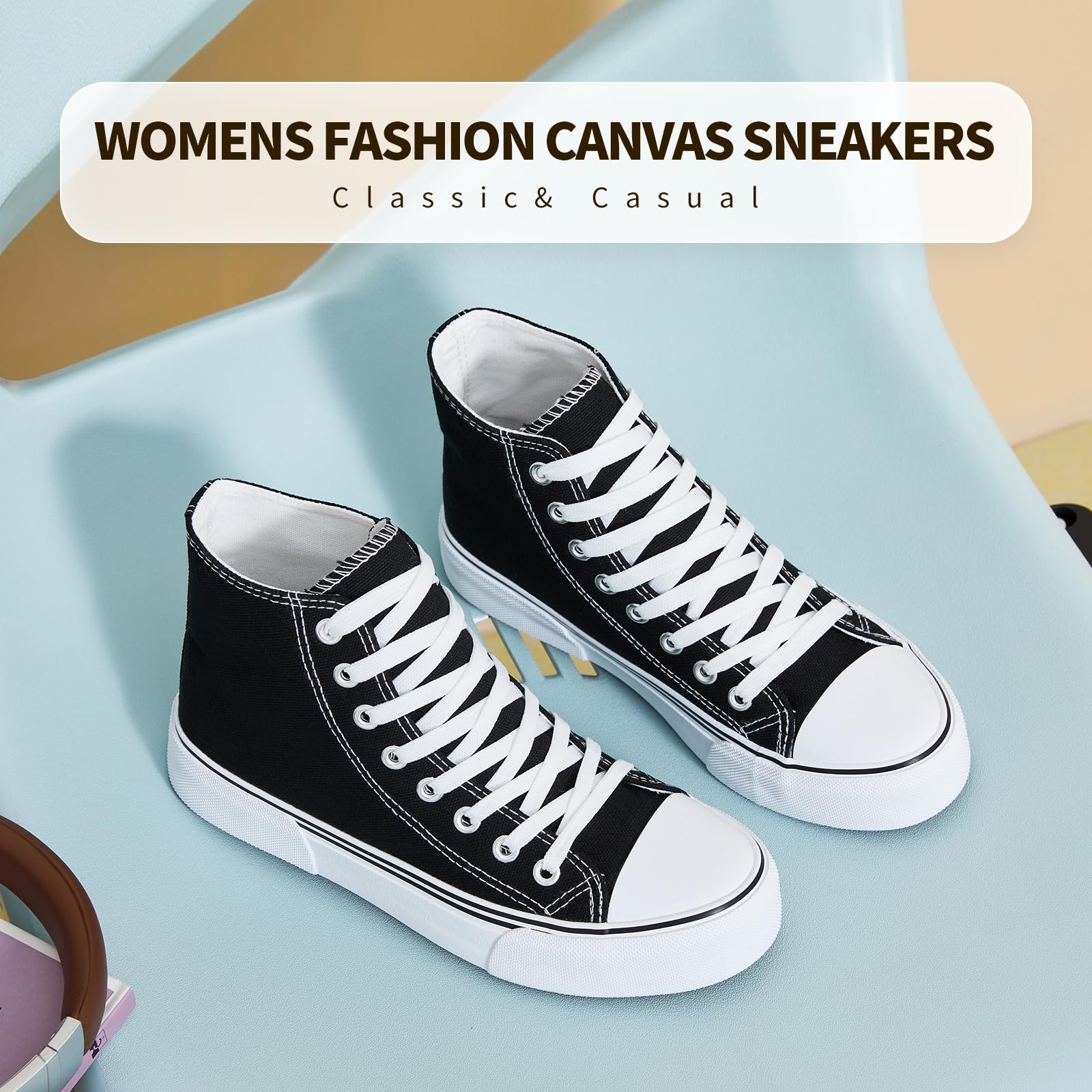 hash bubbie High Top Sneakers for Women Classic High Tops Canvas Shoes Lace up Women's Fashion Sneaker