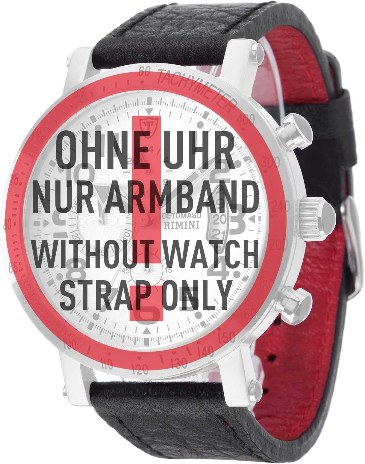 Detomaso Rimini/Brindisi 22 mm watch strap in black leather stainless steel with pin buckle AB_076