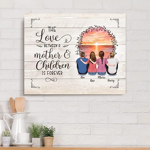 Miniatura 5 de Gossby Lienzo personalizado envuelto para mamá, amor entre madre e hijos es para siempre, regalo personalizado para mamá de 1 hija y 2 hijos con