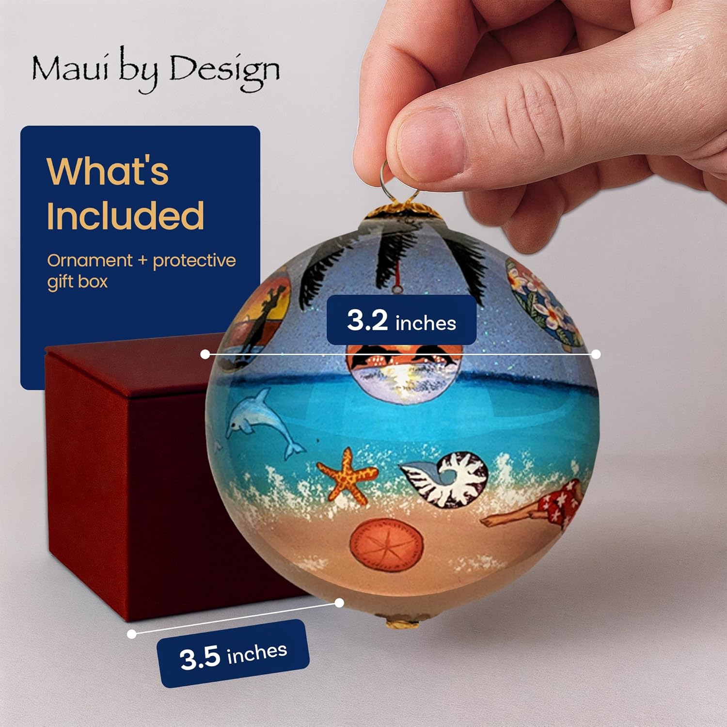 Hawaiian Ornament Christmas Under Palm Trees: Collectible Hand-Painted Glass Keepsake with Gift Box - Image 5