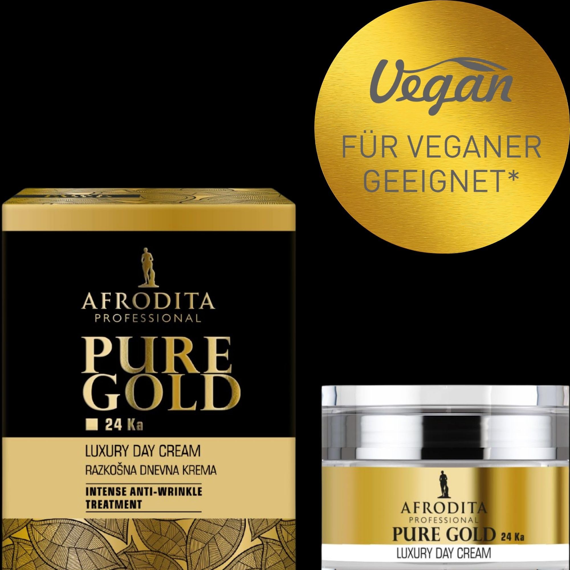 Afrodita Professional Pure Gold 24K Luxus Tagescreme, Anti-Aging Gesichtscreme für Damen, intensive Feuchtigkeit & Straffung für reife normale bis trockene Haut, vegan, 50 ml