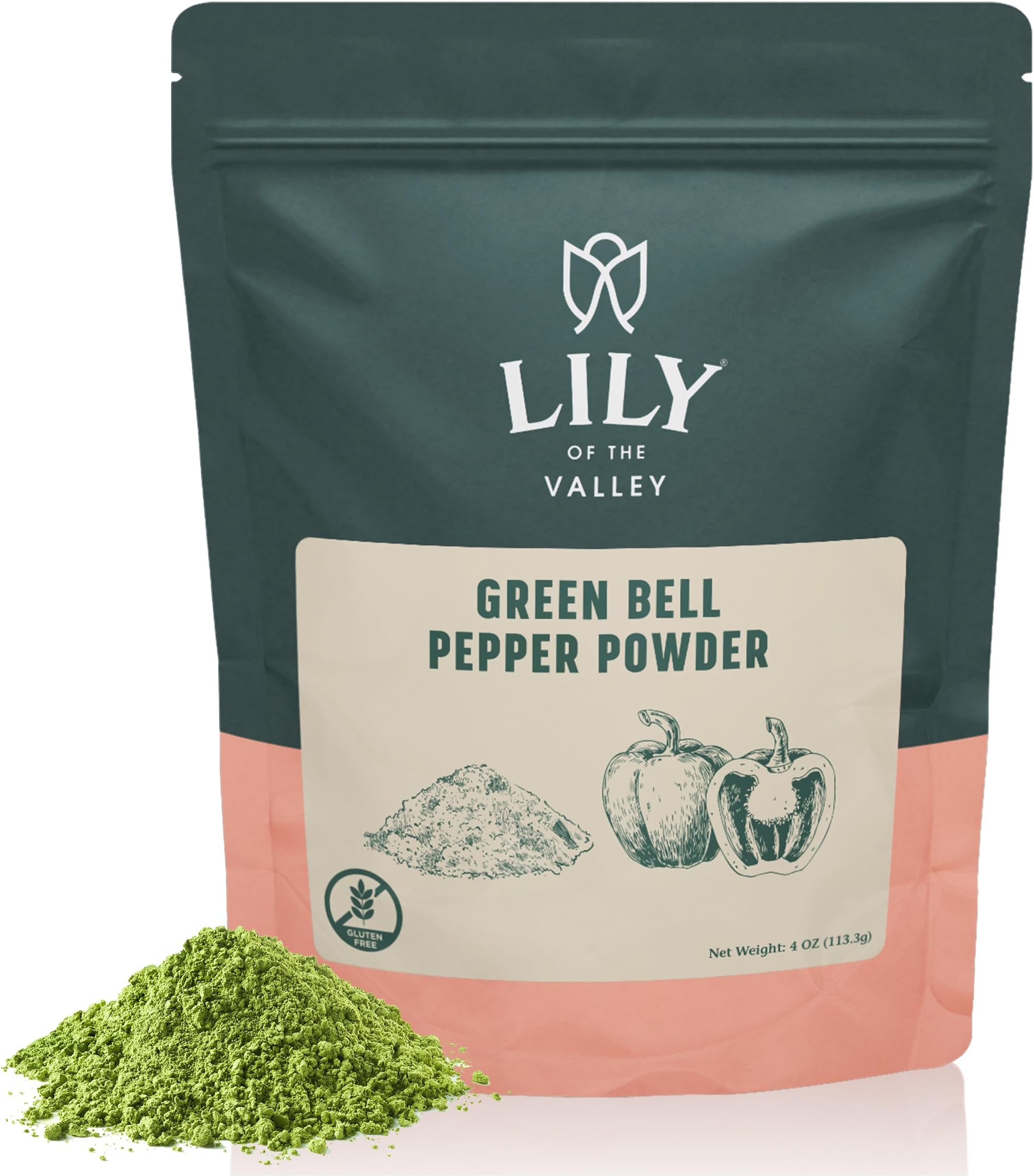 Lily of the Valley Green Bell Pepper Powder - Ground Pepper for Cooking - Ideal Flavor & Aroma for Seasoning - Natural, Vegan & Gluten-Free - Packed in Resealable Pouch (4oz, 113g)- Package May Vary