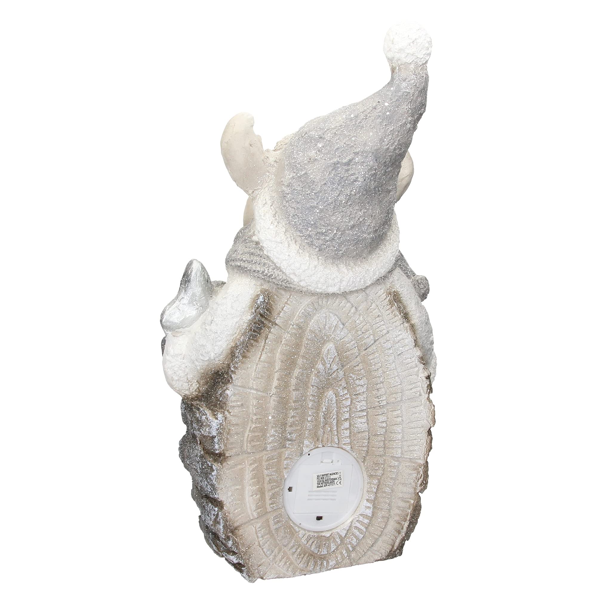ECD Germany Rentier Figur mit LED Beleuchtung 51 cm Warmweiß Weiß mit grauem Hut und Schal, Holzoptik, Batteriebetrieben, für Innen, LED-Weihnachtsdeko Weihnachtsfigur Weihnachten Tischdeko