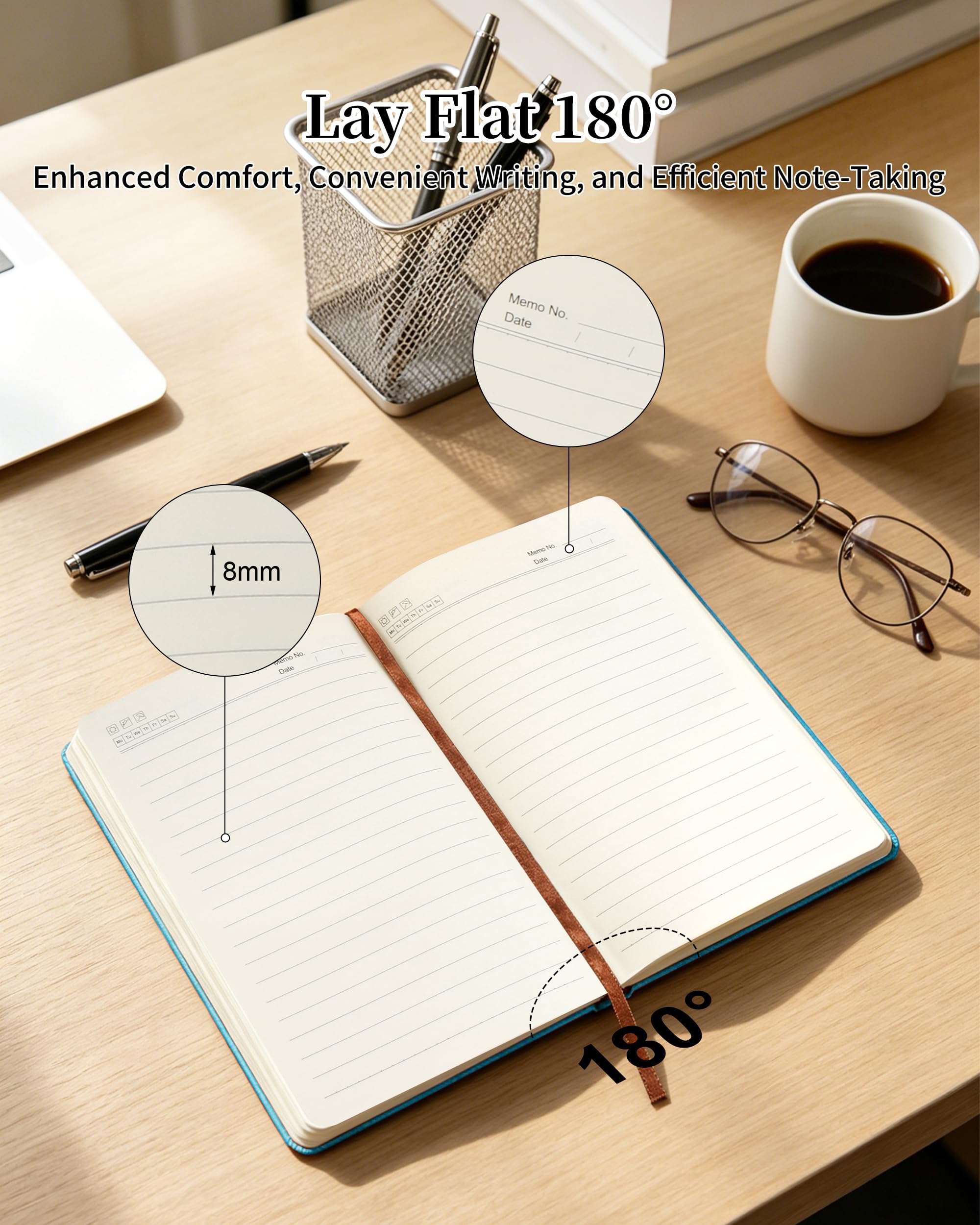 JOHSBYD Diario in pelle, formato A5, a righe, per uomini e donne, 200 pagine, 100 g/m², carta a righe spesse, diario giornaliero per scuola, viaggi, affari, lavoro (azzurro)