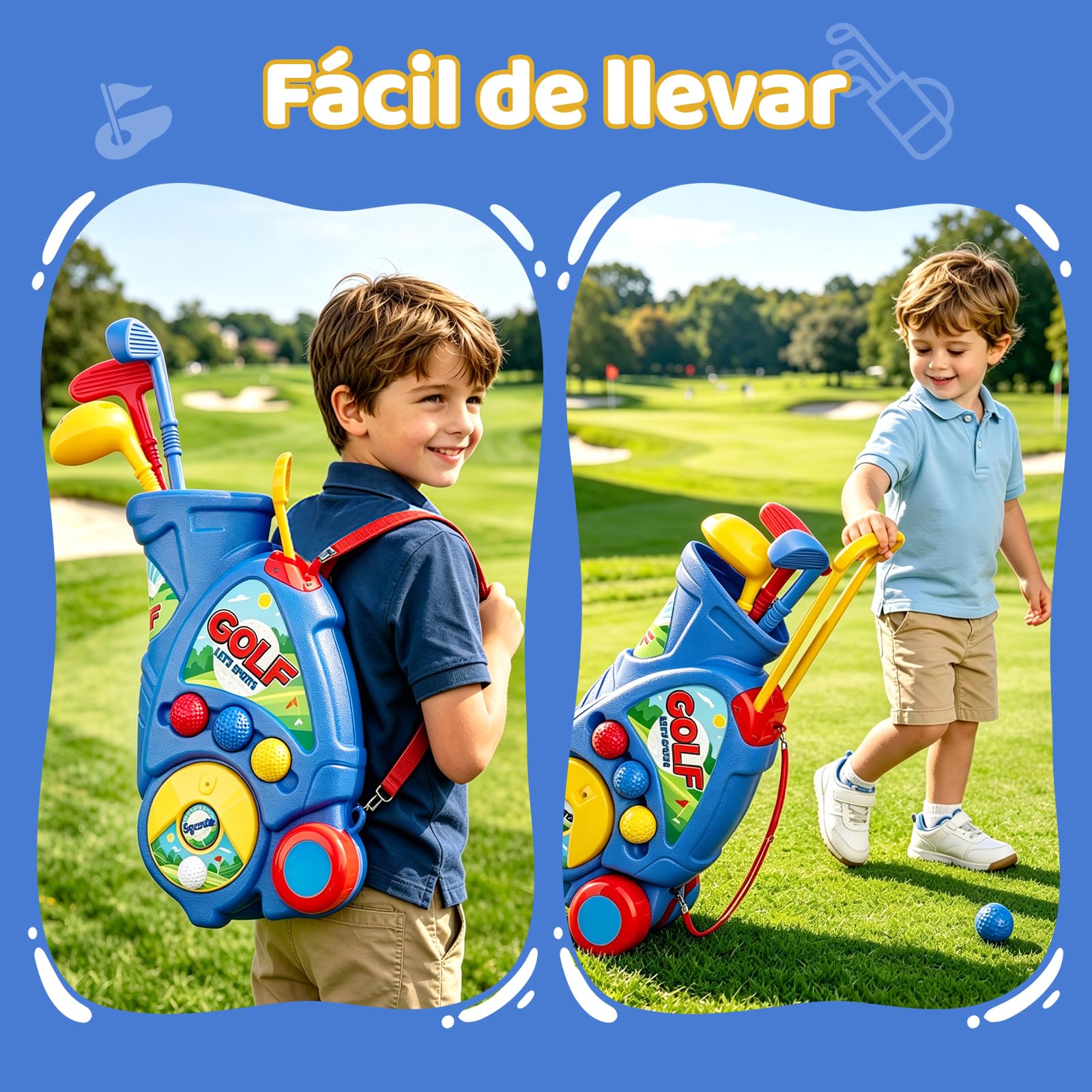 Naxudcoo Juguetes Niños 2 3 4 Año: Juego de Golf con Carrito Mejorado y Correa para Hombrero, Juguete Educativo para Interior y Exterior, Regalo Ideal para Cumpleaños, Navidad (Azul)
