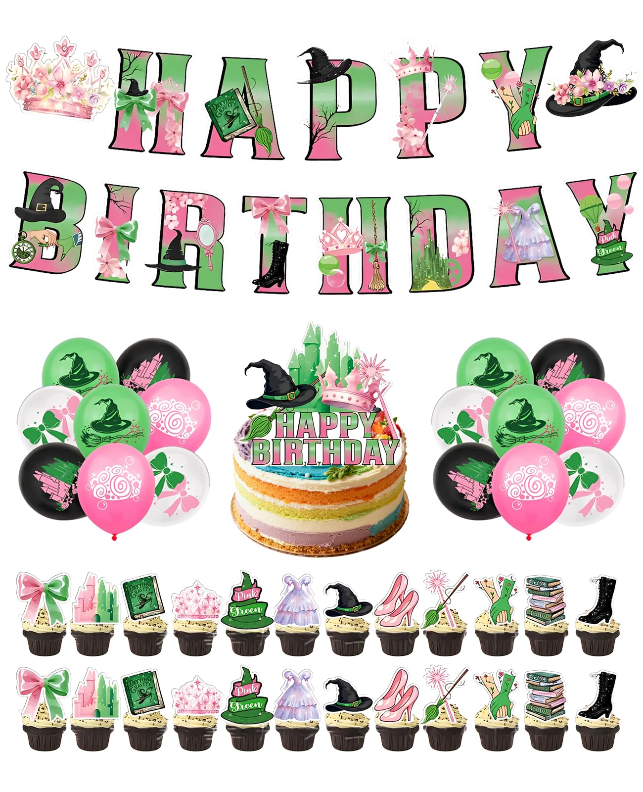 XdealCozyxc Pink and Green Party Decorations, Birthday Decorations for Wicked Witch Princess Cosplay Birthday Themed Movie Party