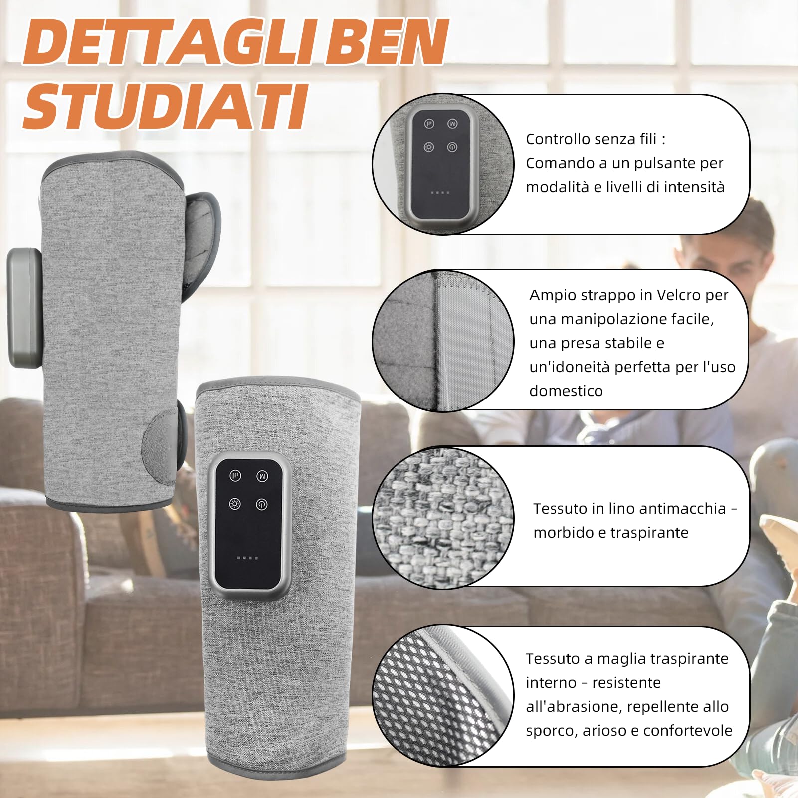2 Massaggiatori per Polpacci Senza Fili a Compressione d'Aria | Spegnimento auto 20 min, batteria fino 120 min, USB-C, display touch, ampio cerotto termico, per vita, sport & lavoro