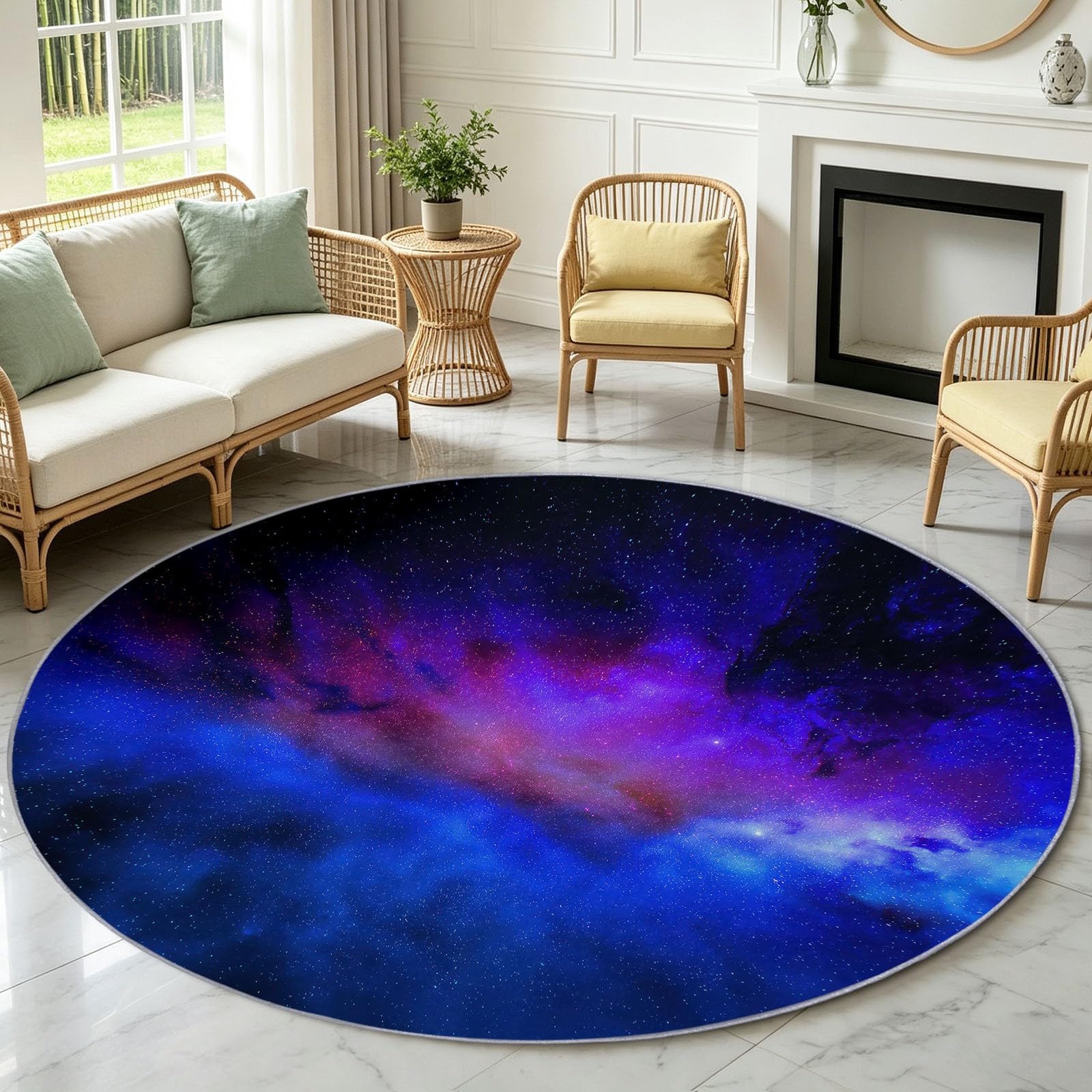 Okrągły dywan Dreamy Romantic 60 cm, kosmiczna mgławica, galaktyka, gwieździsta, antypoślizgowy, miękki, można prać w pralce, dywan podłogowy, do sypialni, salonu, pod krzesło, dla chłopców i