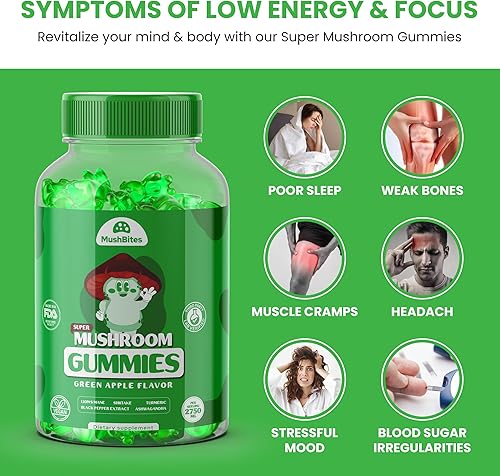 Miniatura 4 de Gomitas orgánicas de melena de león  Deliciosa gomita de melena de león con sabor a manzana verde  Mezcla de 10 superalimentos de hongos  Apoya la