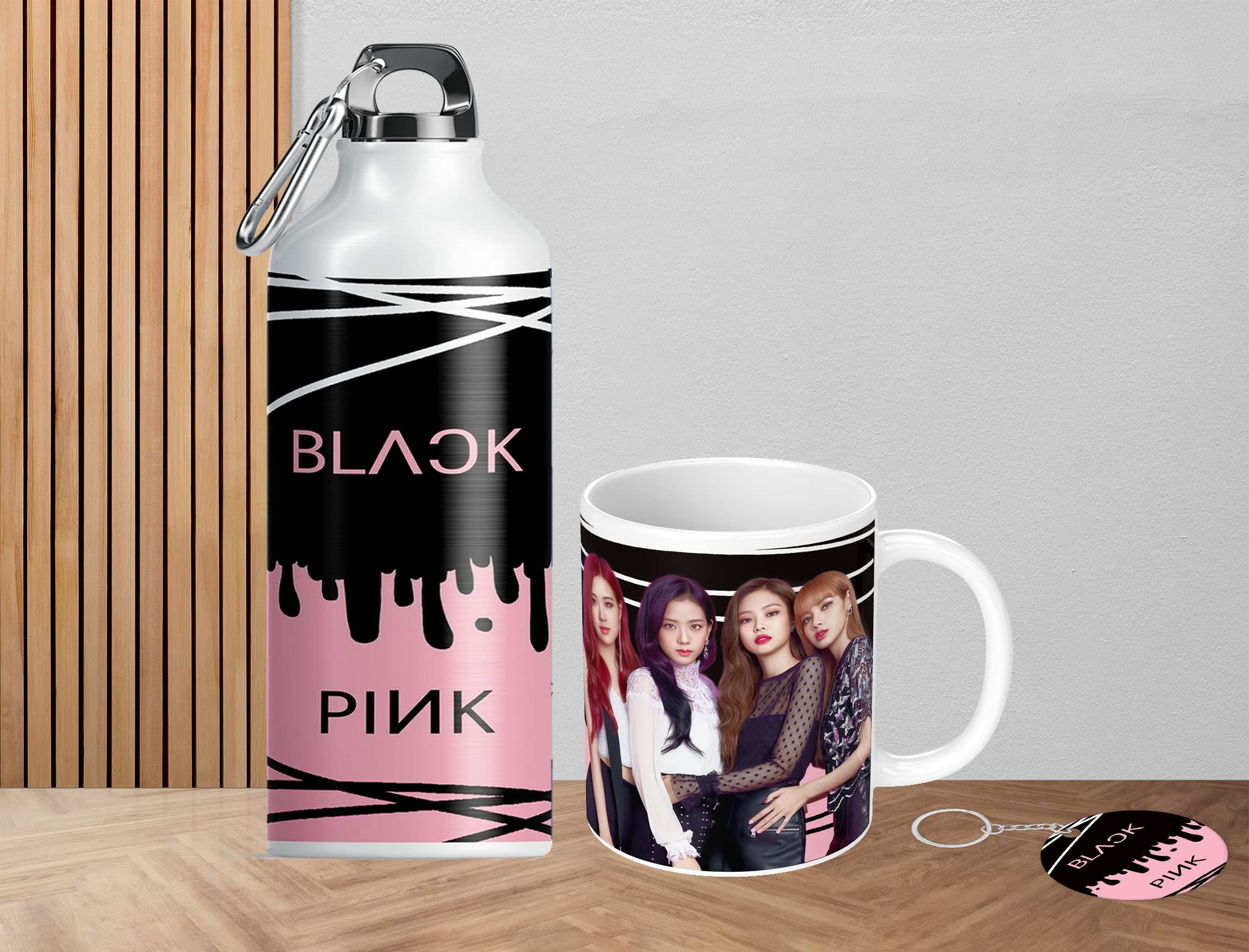 NH10 DESIGNS Blackpink Printed Coffee Mug (350ml), 600ml Sipper Water Bottle with Keychain Black Pink Combo for Bithday Gifts, Girl's & Boy's 3TBLKPNKSMK1 08