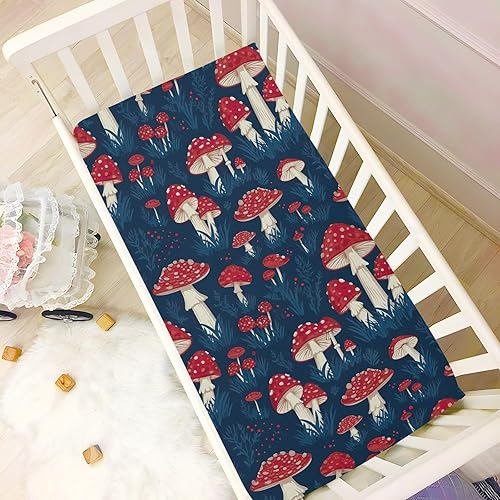 Miniatura 6 de Kigai Fitted Crib Sheet for Boys Girls,Red Mushroom Jersey Knit Baby Sheet for Standard Crib and Toddler Bed Mattresses, Cozy Soft Breathable, 28 x