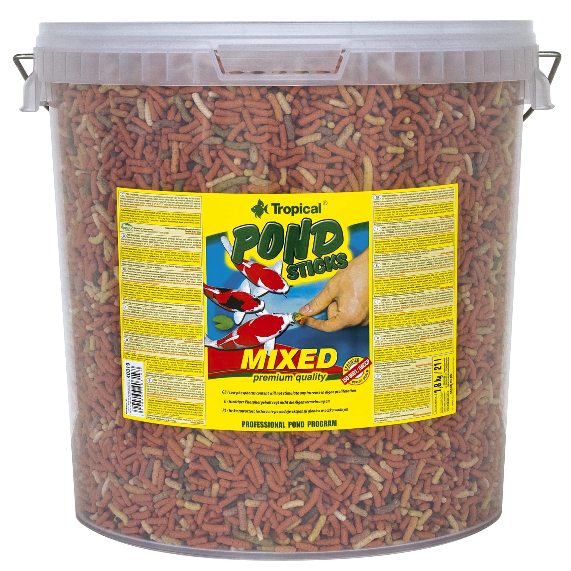 Aliment Complet Pond Sticks Mixed 21 L / 1,6 Kg - Bâtonnets Flottants Pour Koï, Poissons Rouges Et Bassin