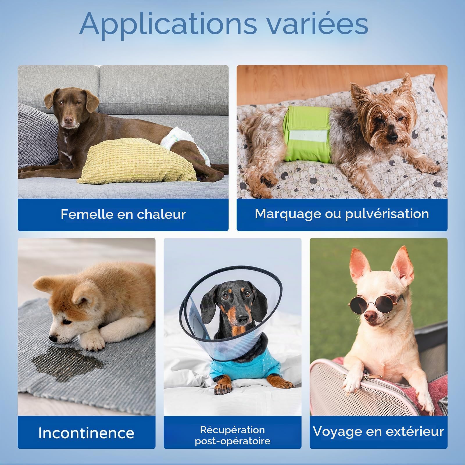 MICOOYO Couches jetables pour chien avec doublure, coussinets de renforcement pour chiens mâles et femelles, inserts pour chien de période super absorbants adaptés à la plupart des couches pour chiens