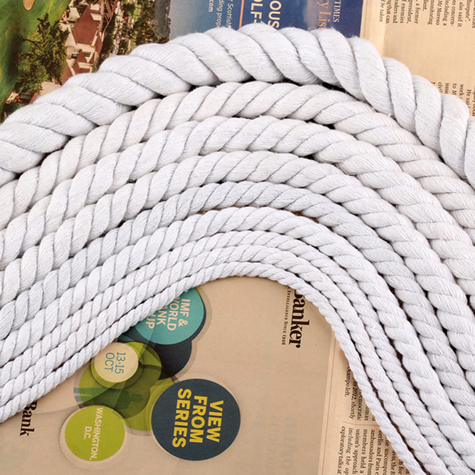 Cuerda de macramé de algodón de 328 pies/100 metros, gruesa cuerda de macramé natural torcida para colgar en la pared, para hacer punto de jardín, para plantas, color blanco - 7 mm