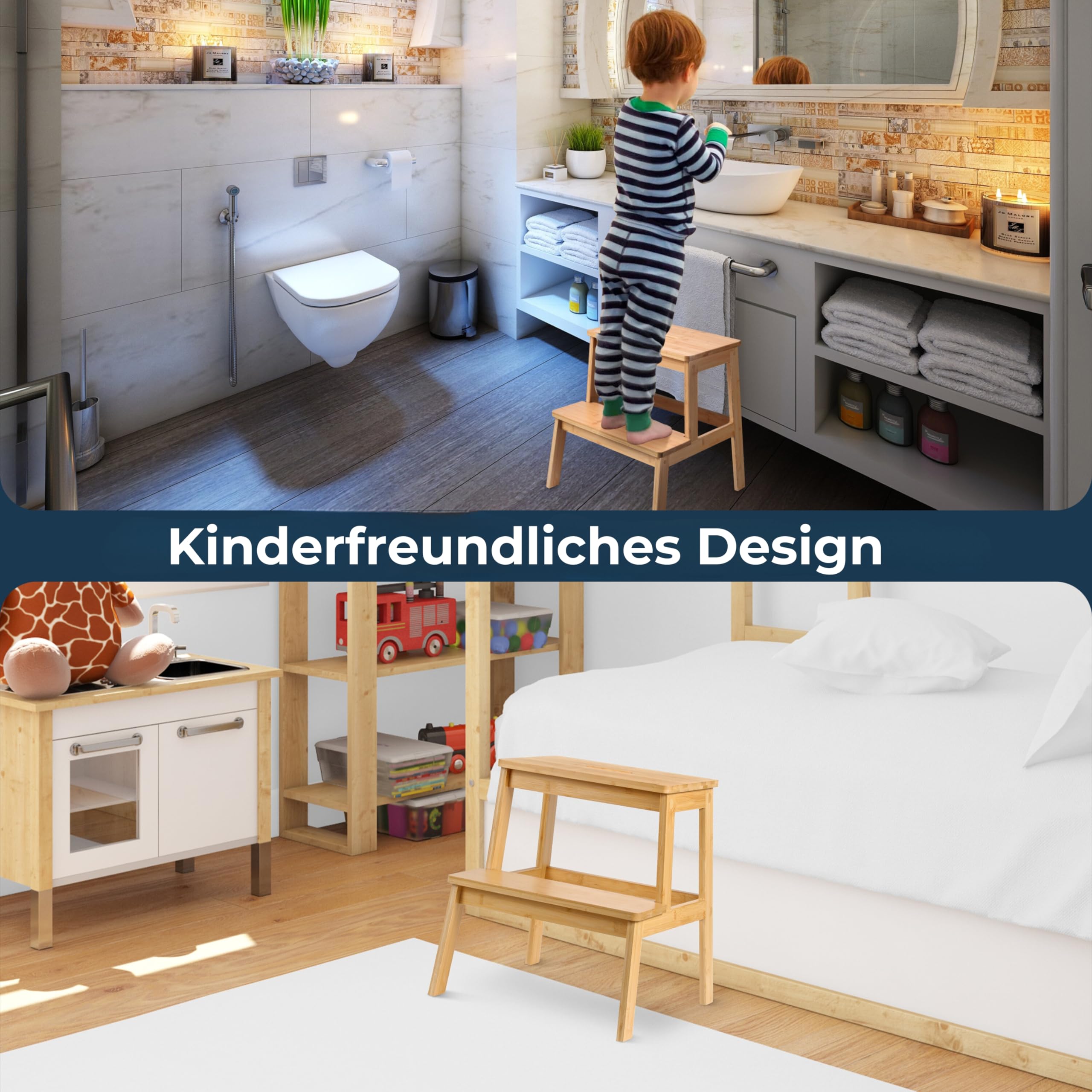 BUDDLEY Bambus Tritthocker Kinder, 2 Stufen, Natural