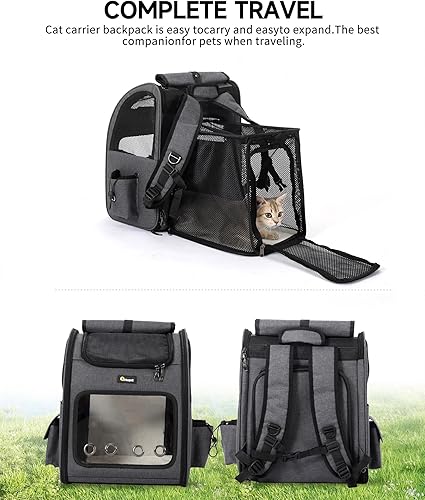 Miniatura 5 de HOOPET Mochila transportadora para gatos, bolsas para perros y gatos pequeños y medianos, mochila expandible para mascotas, aprobada por aerolíneas,