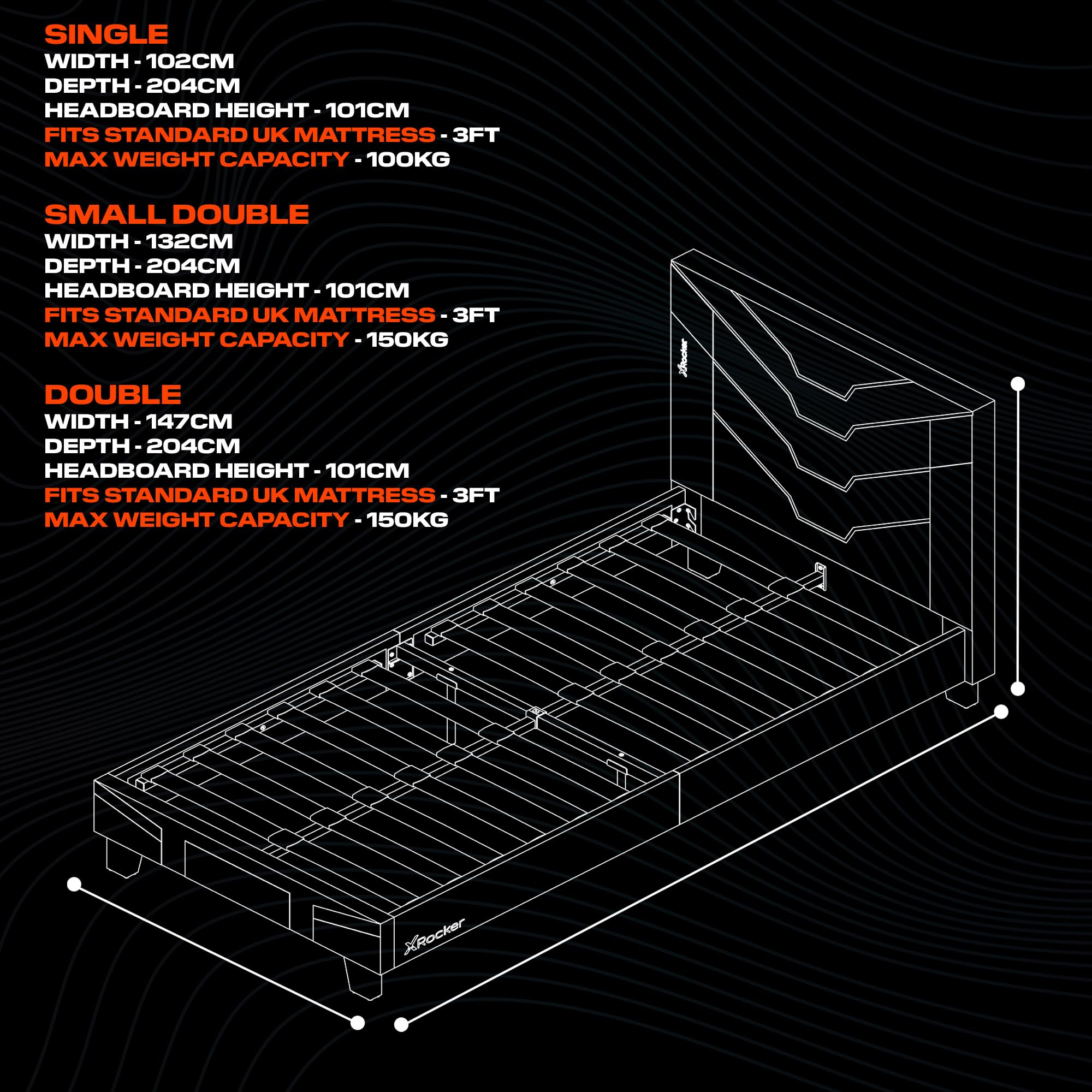 X-Rocker Cerberus MKII - Marco de cama individual tapizado para juegos, paquete plano para un fácil montaje, comodidad transpirable, listones de madera, piel sintética fácil de limpiar, para niños y