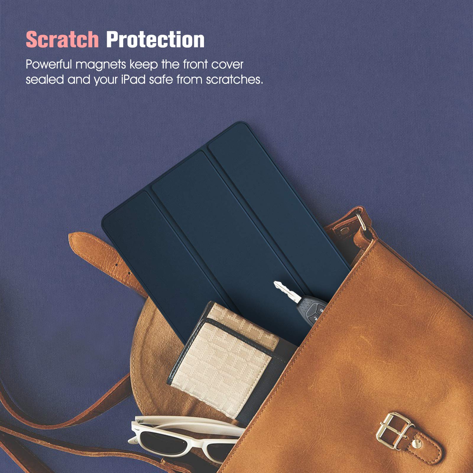 FINTIE Custodia per iPad 10.2 Pollici 9a / 8a / 7a Generazione (2021 2020 2019) con Built-in Pencil Holder - Sottile Leggero Semi-Trasparente Cover Case con Auto Sveglia/Sonno, Blu Scuro